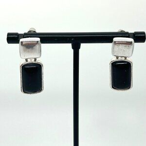 Liz Claiborne Vintage Silver-Tone Drop Earrings With Black Acrylic Rectangle Acc